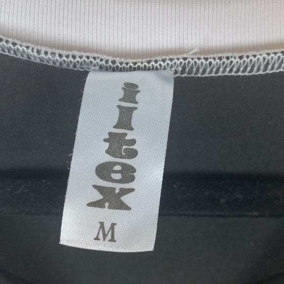 Iltex black tee shirt with white and red baseball themed sleeves size medium. - Picture 4 of 5